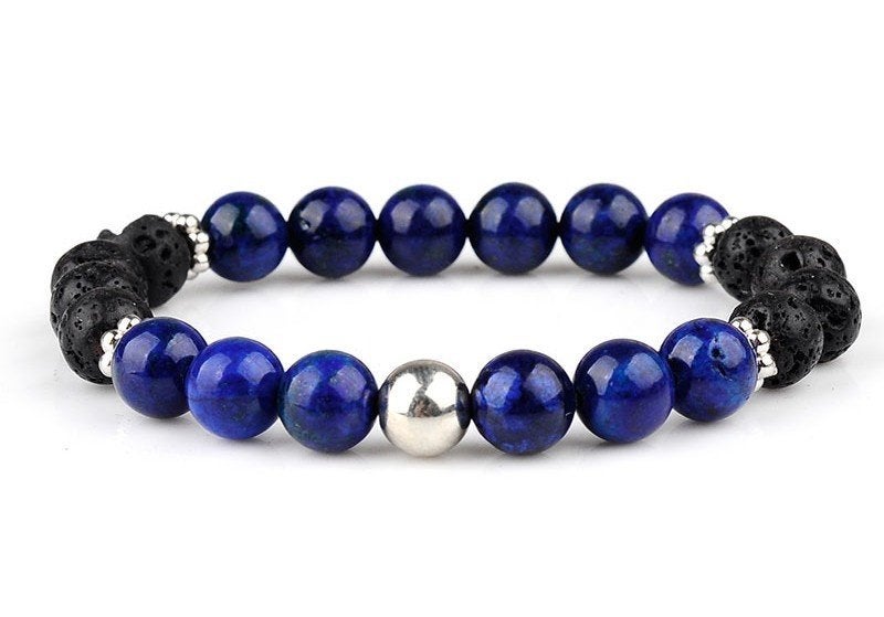 Armband van lava en lapis lazuli - maat naar wens, Info.adorabeads@gmail.com, Adorabeads, Blauw, Nieuw