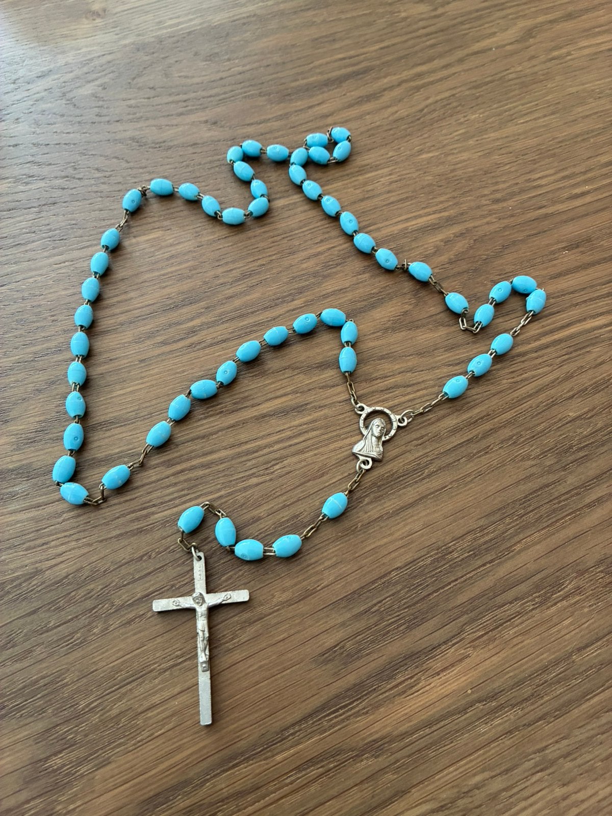 Rozenkrans blauwe kralen, Ophalen of Verzenden, Zo goed als nieuw, Sieraad, Christendom | Katholiek