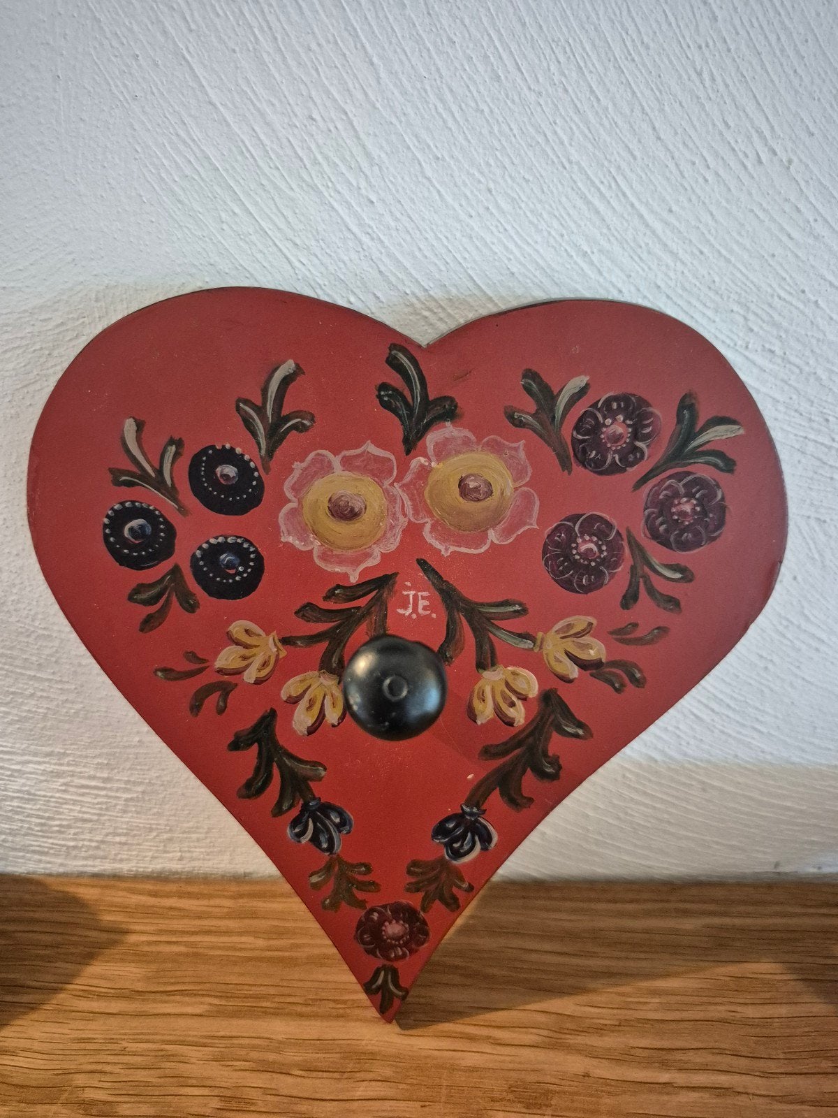 Vintage Hindeloopen volkskunst hart haak kapstokhaak., Ophalen of Verzenden
