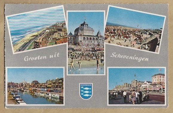 Oude ansichtkaart Groeten uit Scheveningen, Ophalen of Verzenden, 1940 tot 1960, Gelopen, Zuid-Holland