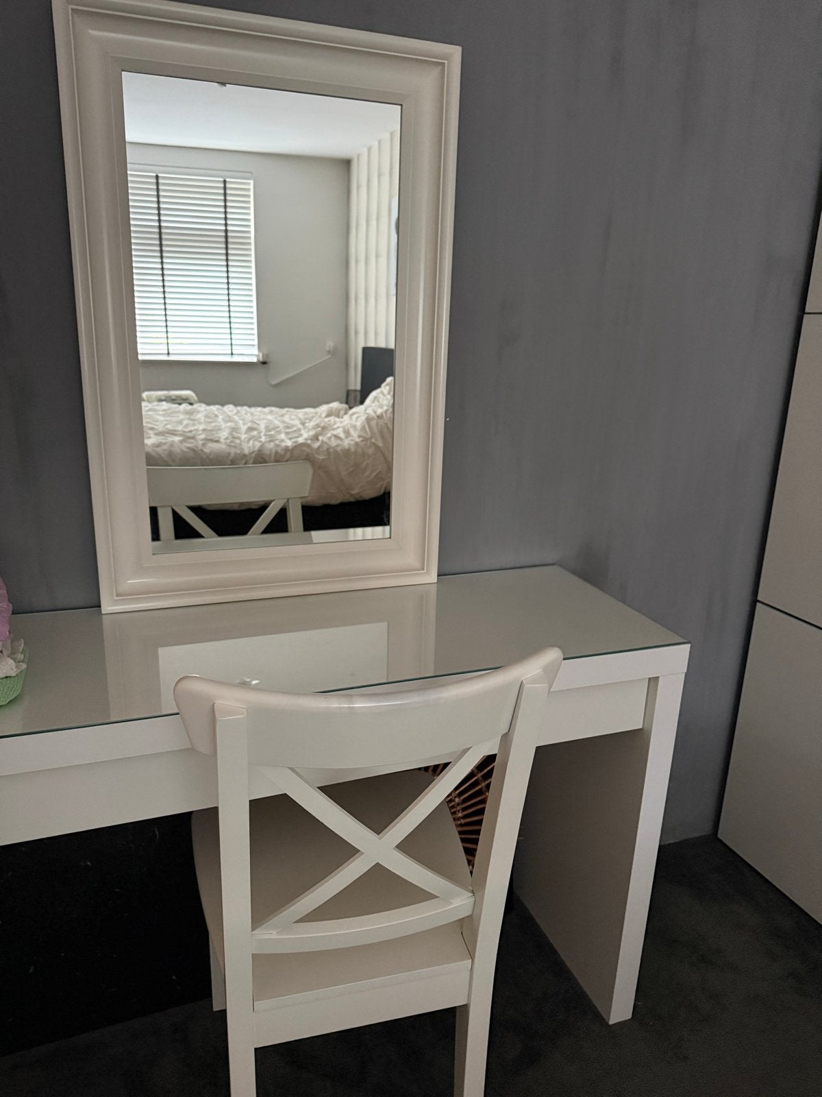 Witte kaptafel met spiegel en stoel, Ophalen, Gebruikt, Hout, 100 tot 150 cm