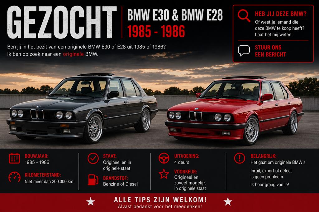 Gezocht: BMW E30/E28, Fietsen en Brommers, Brommeronderdelen | Snorfietsen, Ophalen of Verzenden, Overige merken