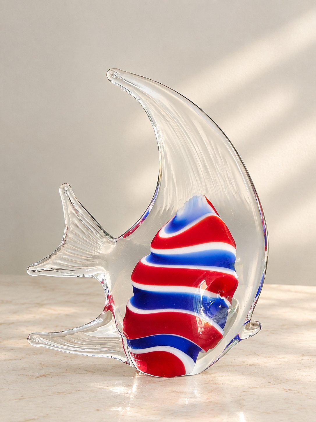 Glazen vis decoratie – rood/blauw/wit, Ophalen