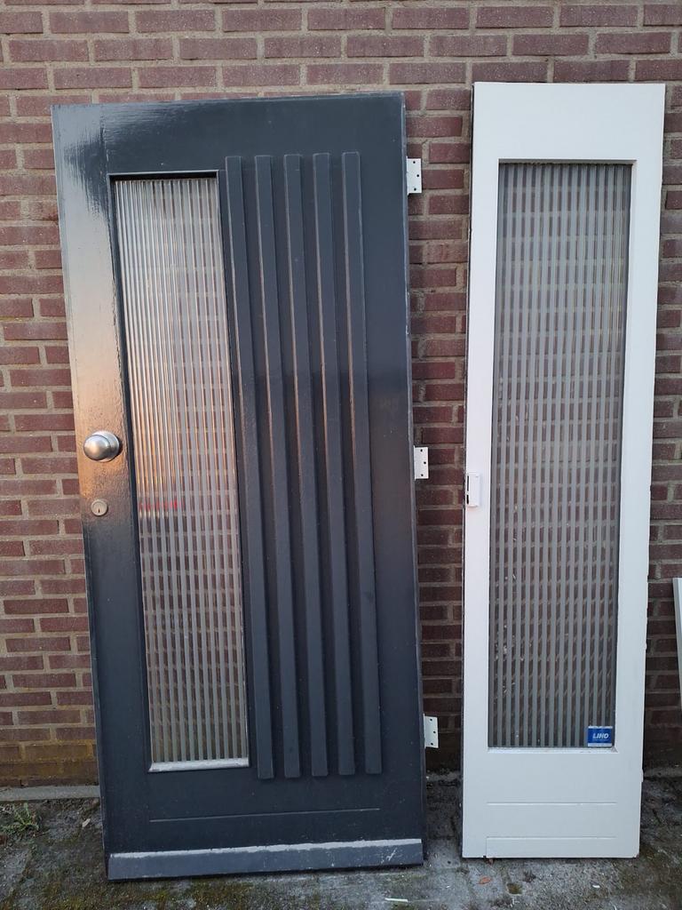 Hardhouten voordeur met zijlicht en wc raampje, Ophalen, Gebruikt, 80 tot 100 cm, Buitendeur