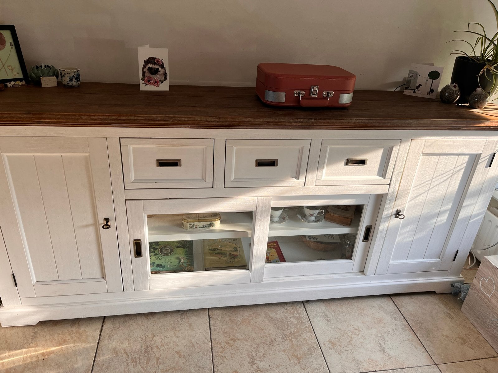 Landelijk dressoir met lades en glazen schuifdeuren, Ophalen, Gebruikt, Met deur(en), Landelijk