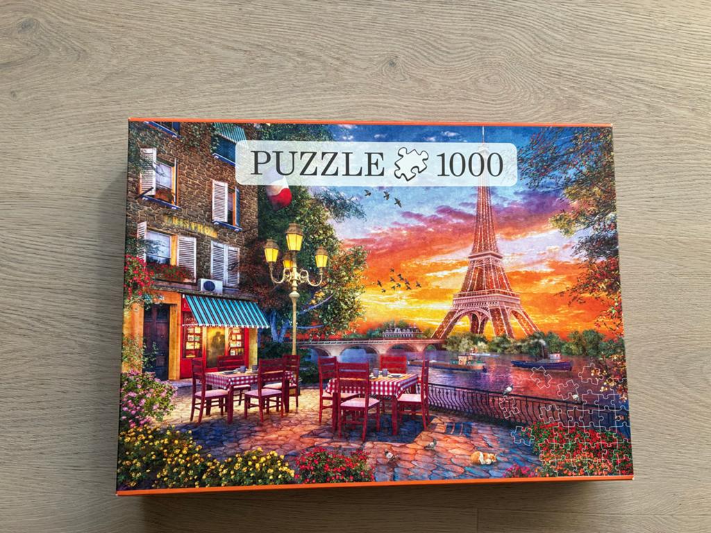 Puzzel 1000 stukjes Eiffeltoren Parijs zonsondergang, Ophalen of Verzenden, 500 t/m 1500 stukjes, Zo goed als nieuw, Legpuzzel