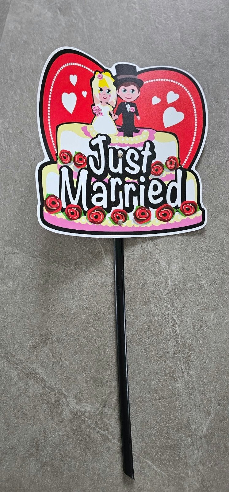 Just Married taarttopper - Bruidspaar decoratie 26x26cm, Ophalen of Verzenden, Nieuw, Versiering, Geboorte of Huwelijk