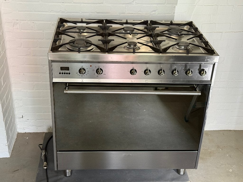 Smeg gasfornuis 90 cm, Ophalen, Gebruikt, Zilver, Metaal