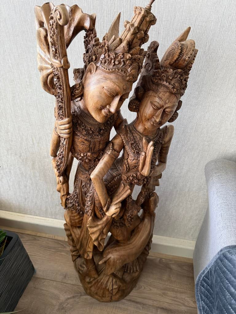 Handgesneden Balinees houten beeld - Liefdespaar, Groep mensen, Handgemaakt, Beeld, Hout