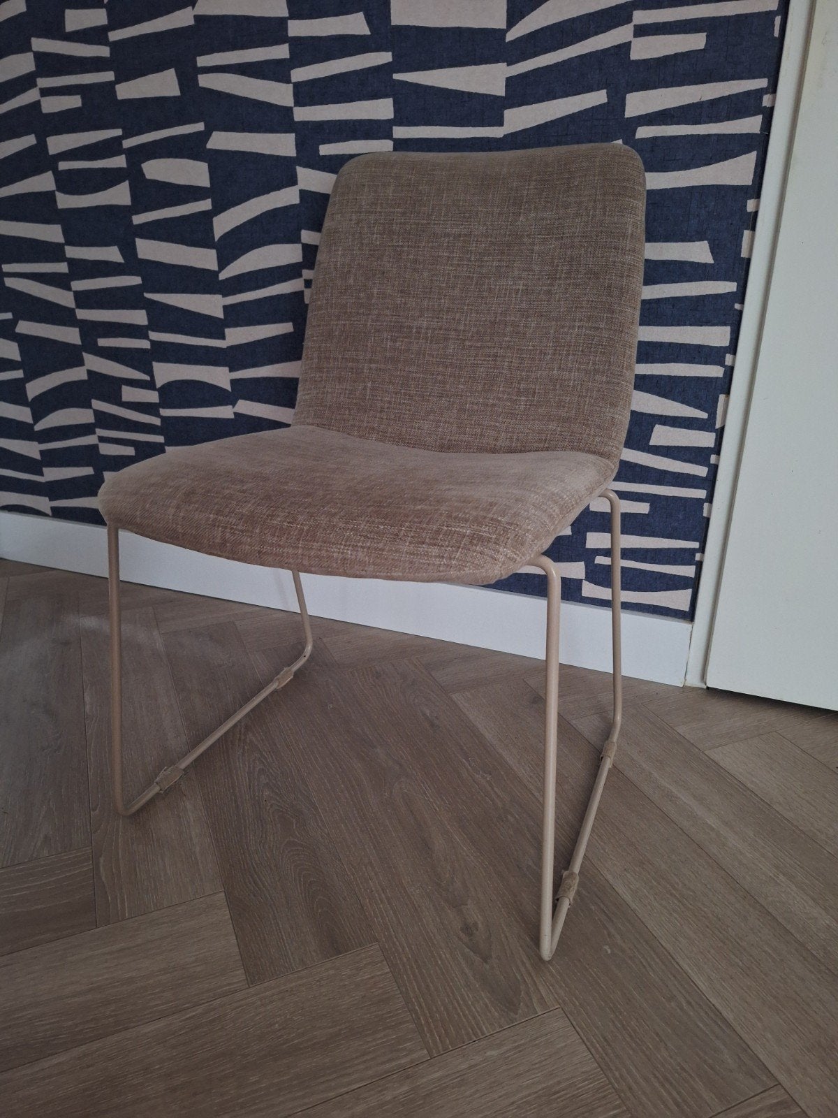 set van 6 eetkamerstoelen - linnenlook beige, Ophalen, Overige kleuren, Zo goed als nieuw, Stof