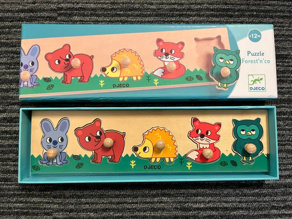 Djeco Houten Inlegpuzzel Forest'n'co - Dierenbos, Ophalen of Verzenden, Zo goed als nieuw, Van hout, Minder dan 10 stukjes