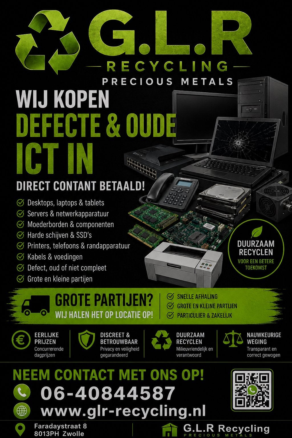 Wij kopen defecte ict in, contant betaald., Computers en Software, Desktop Pc's, Zo goed als nieuw, SSD, Ophalen