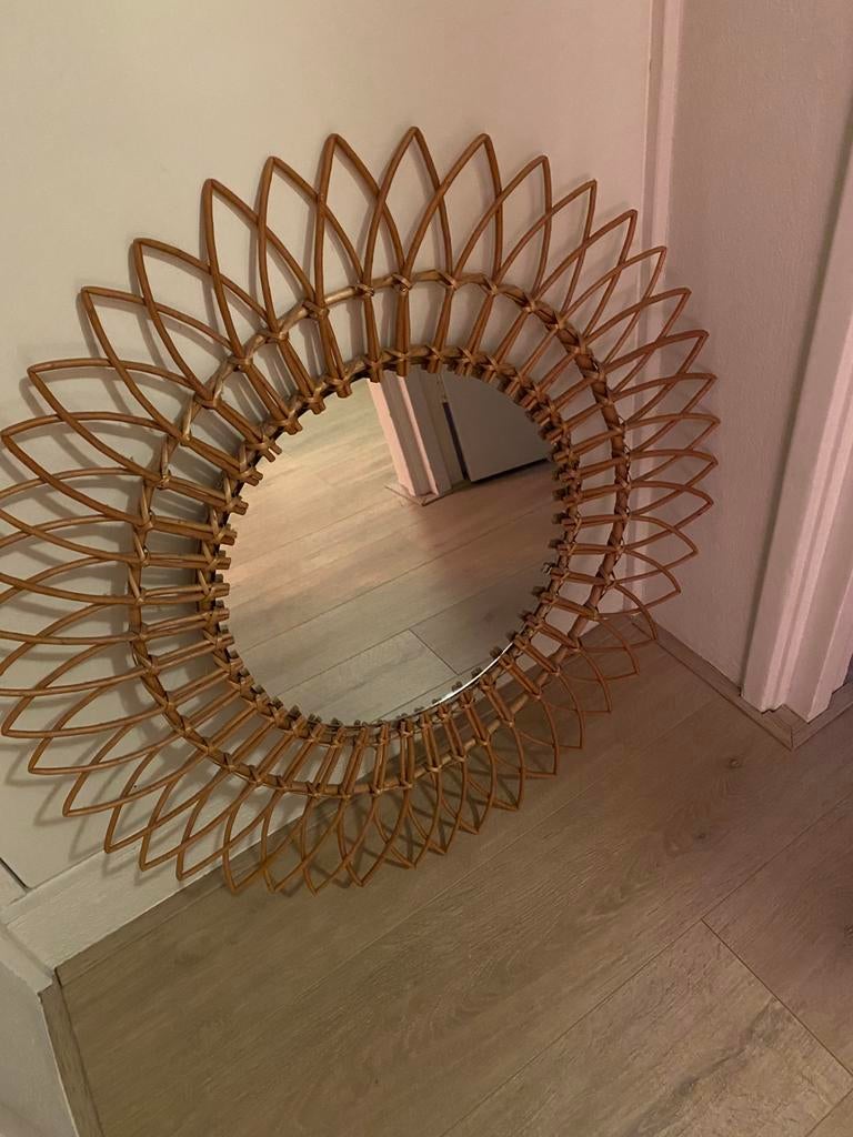 Rotan spiegel, rieten lijst, Huis en Inrichting, Ophalen, Minder dan 50 cm, Zo goed als nieuw, Minder dan 100 cm