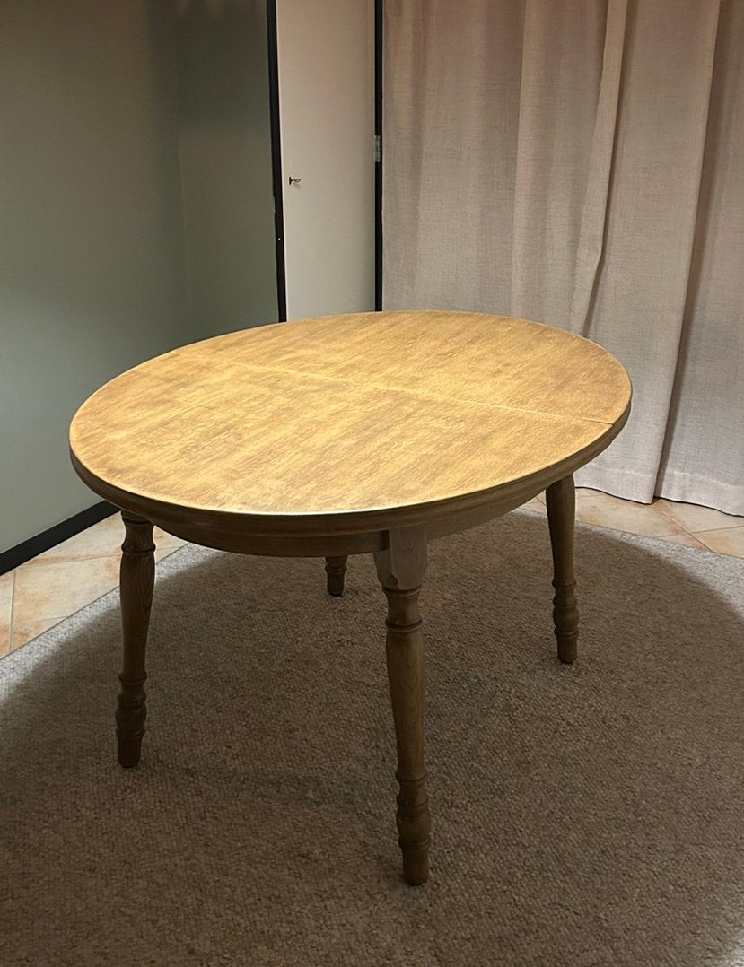 Houten ovale uitschuifbare tafel, Huis en Inrichting, Ophalen, Zo goed als nieuw, 75 cm of meer, 60 cm of meer