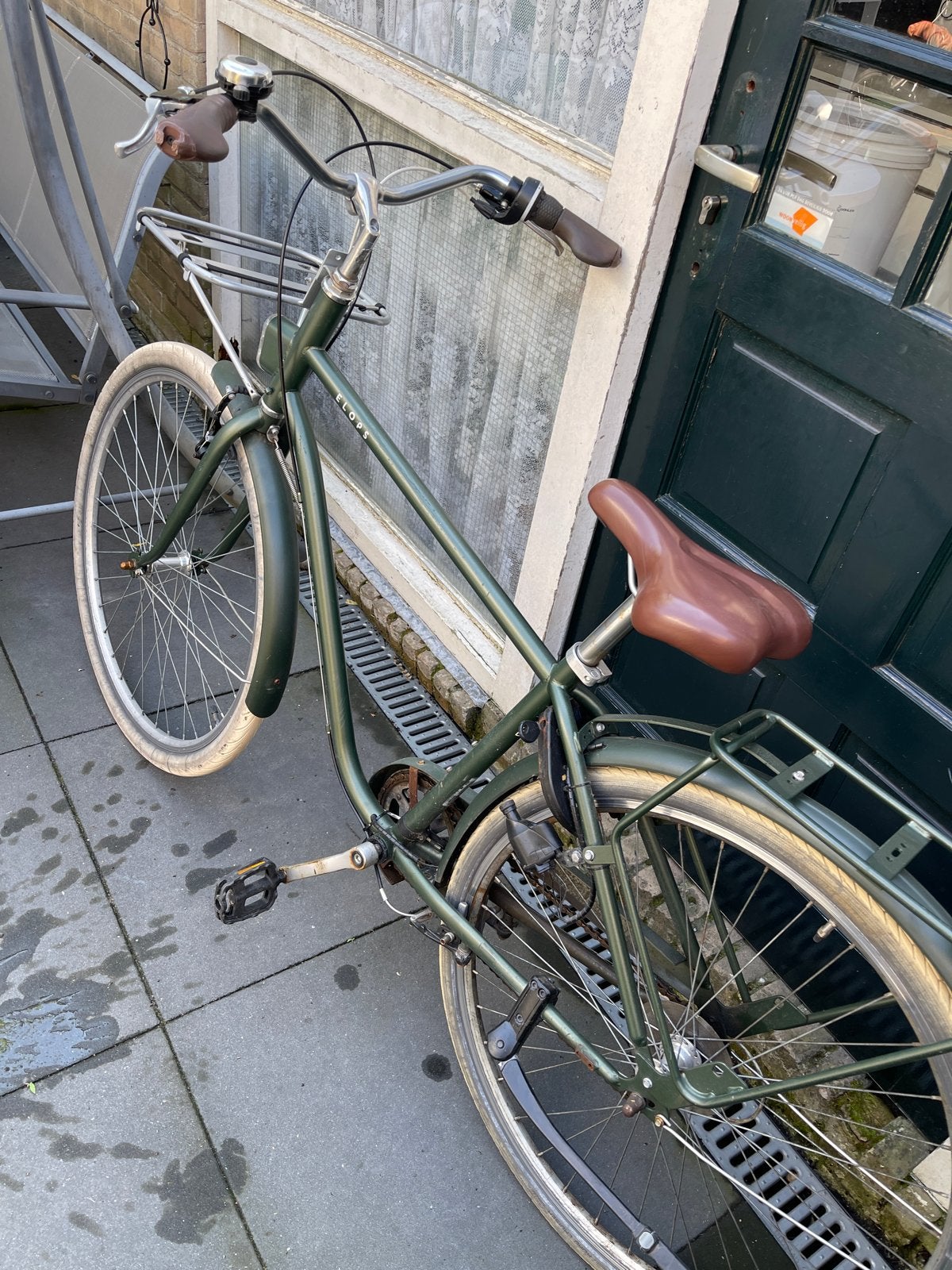 Groene transportfiets met voordrager lage instapmodel, Fietsen en Brommers, Terugtraprem, Gebruikt, Versnellingen, Minder dan 49 cm