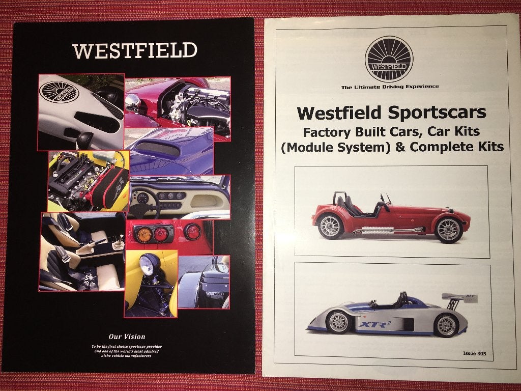 2x Westfield brochures folders Our Vision + Sportscars 305, Ophalen of Verzenden, Zo goed als nieuw, Overige merken