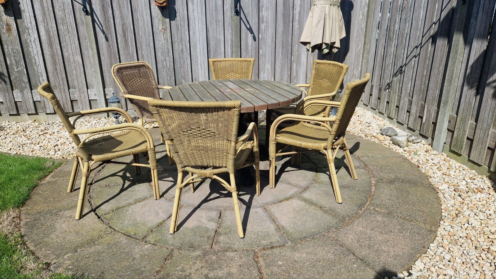 Tuinset: Ronde Tafel met 6 Rotan Stoelen, Tuin en Terras, Ophalen, Gebruikt, Rotan