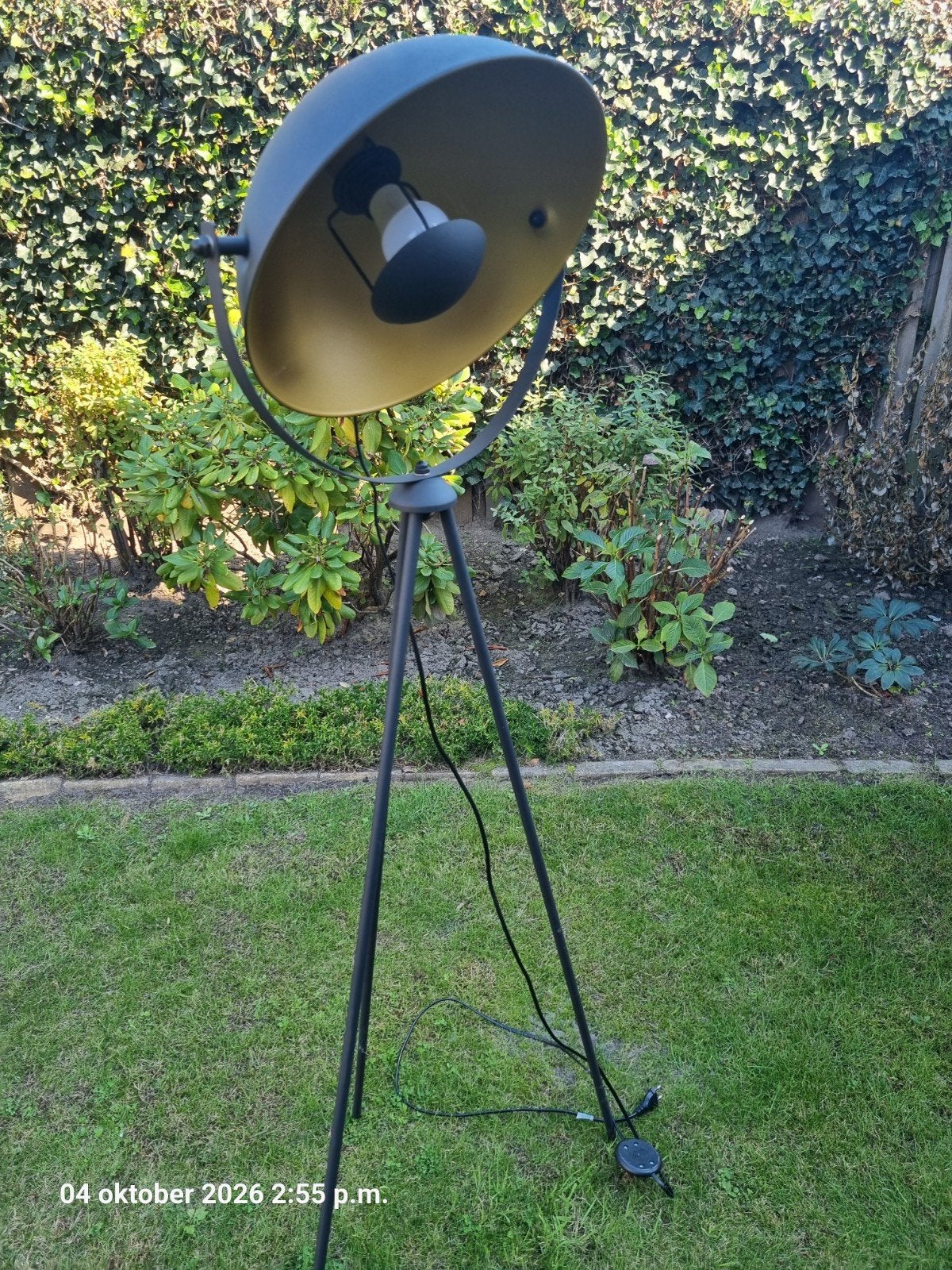 Stoere Staande Lamp - Studio Stijl - Zwart/Goud, E27 (groot), Zo goed als nieuw, Metaal, 150 tot 200 cm