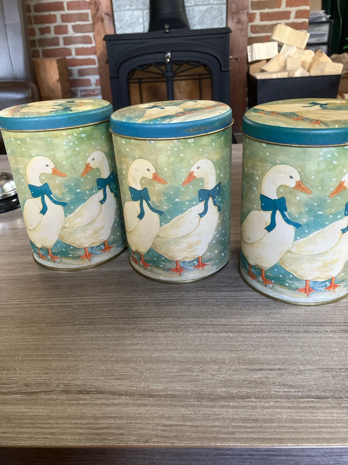 Set van 3 vintage blikken met eendenmotief, Verzamelen, Blikken, Ophalen, Gebruikt, Overige