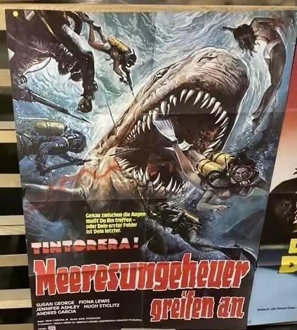 Filmposter Tintorera ( Killer shark) 1977, Ophalen of Verzenden, Zo goed als nieuw, A1 t/m A3, Film en Tv