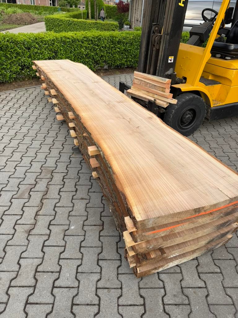 Grote iepen boomstambladen 410x70-80x7cm, Ophalen, Planken, Zo goed als nieuw, Hardhout