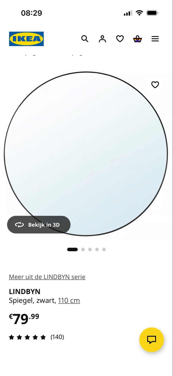 IKEA LINDBYN Spiegel, rond, zwart, 110 cm, niet gebruikt, Ophalen, 100 tot 150 cm, Rond, Nieuw