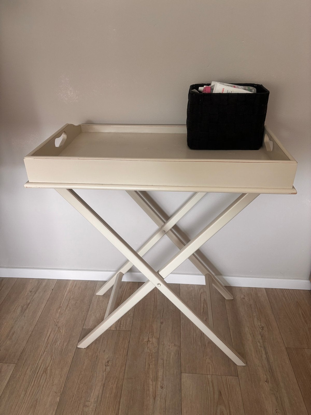 Crème Bijzettafel met Dienblad, Gebruikt, 55 tot 75 cm, Rechthoekig, Hout