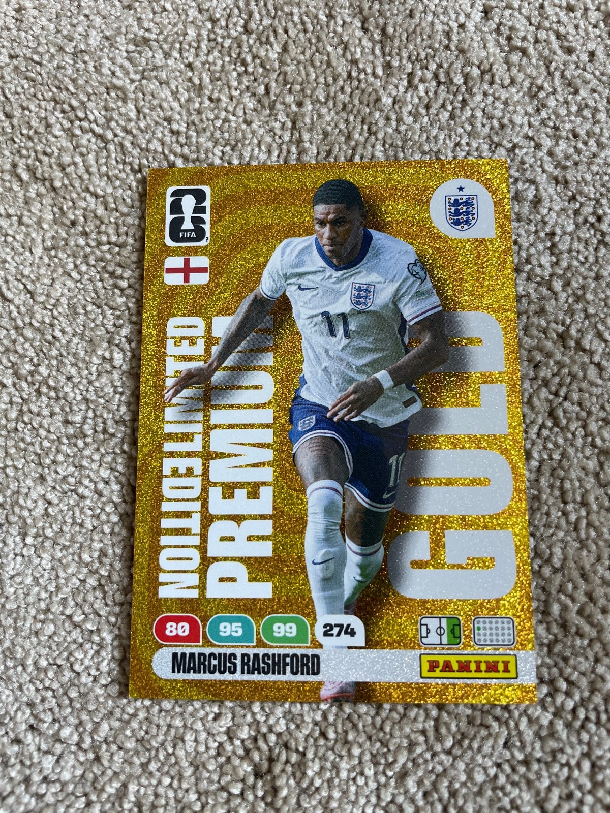 Marcus Rashford Gold Limited Edition Panini Adrenalyn XL, Hobby en Vrije tijd, Stickers en Plaatjes, Ophalen, Zo goed als nieuw
