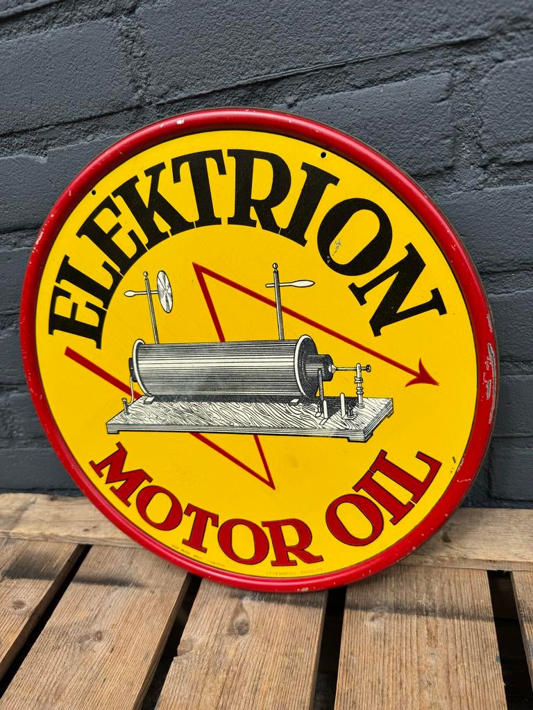 Vintage Reclame Bord "ELEKTRION MOTOR OIL", Reclamebord, Gebruikt, ., Ophalen of Verzenden