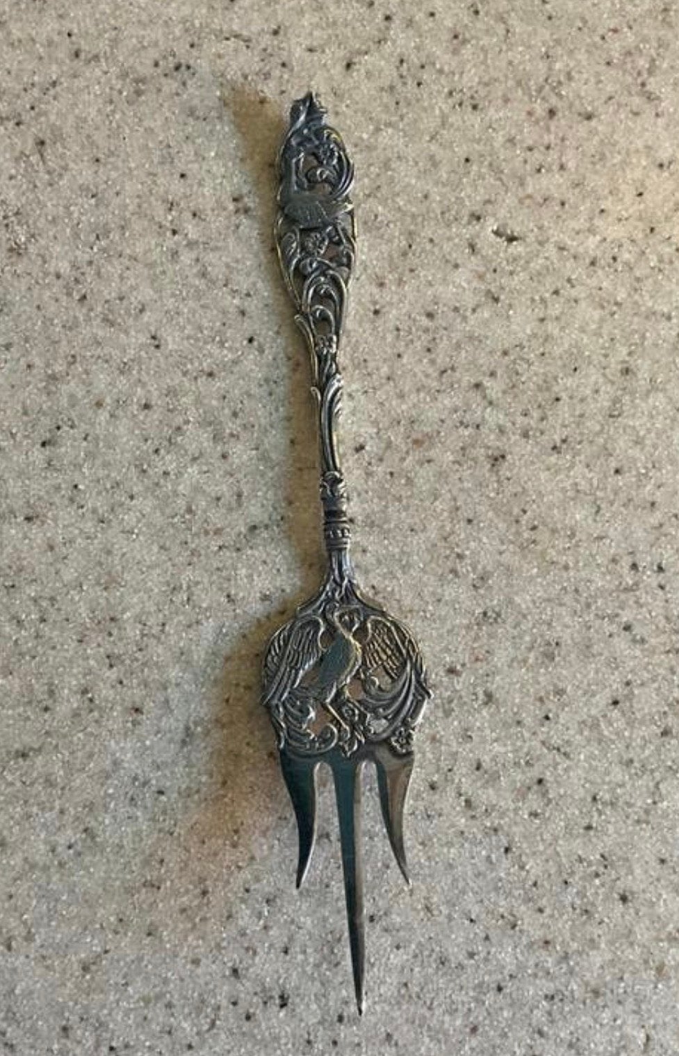 Vintage Gero taart of cakevork met paradijsvogel 17 cm, Antiek en Kunst, Ophalen of Verzenden