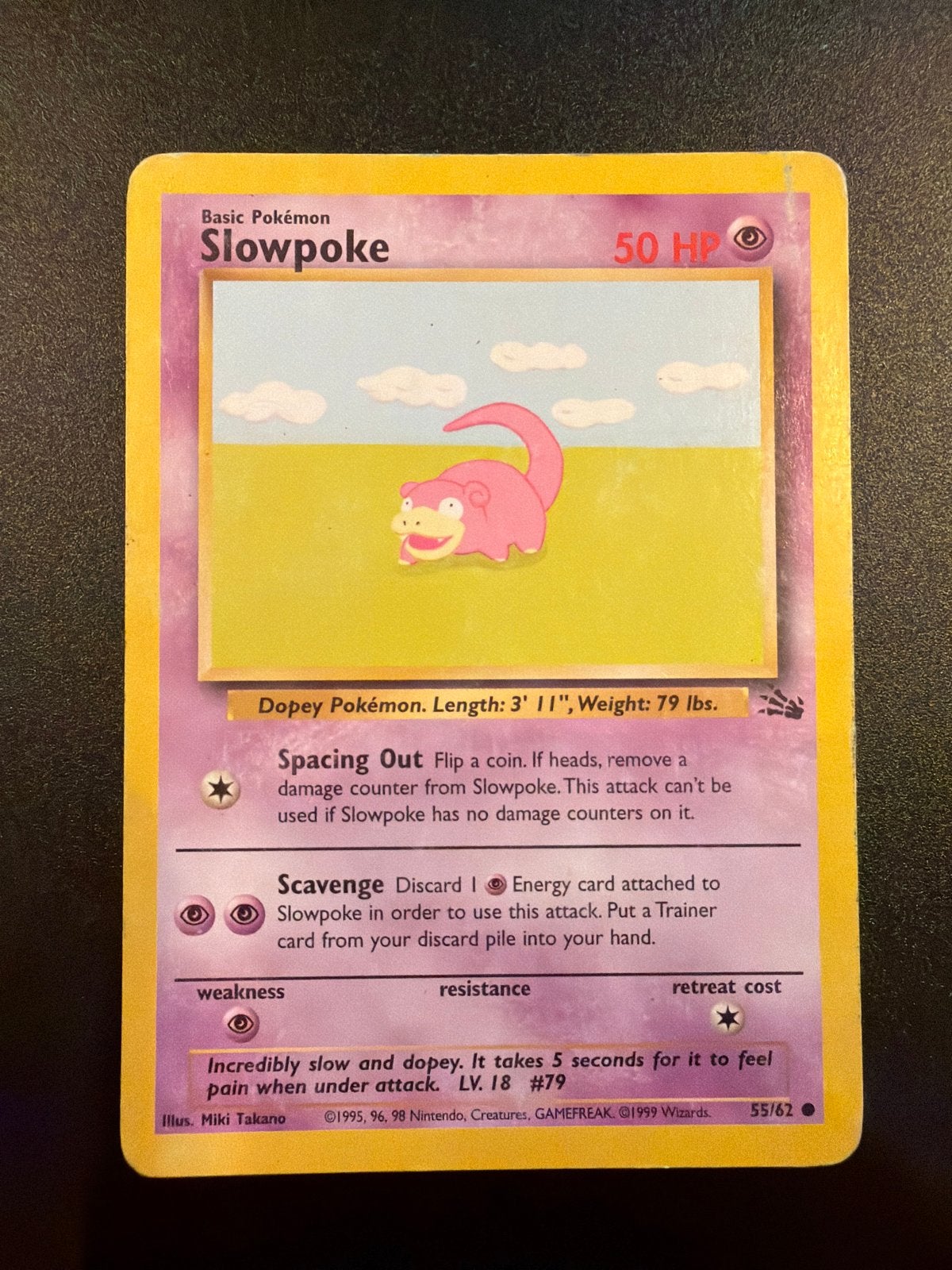 Slowpoke 55/62 Fossil Pokémon Kaart - Vintage, Ophalen of Verzenden, Gebruikt, Losse kaart