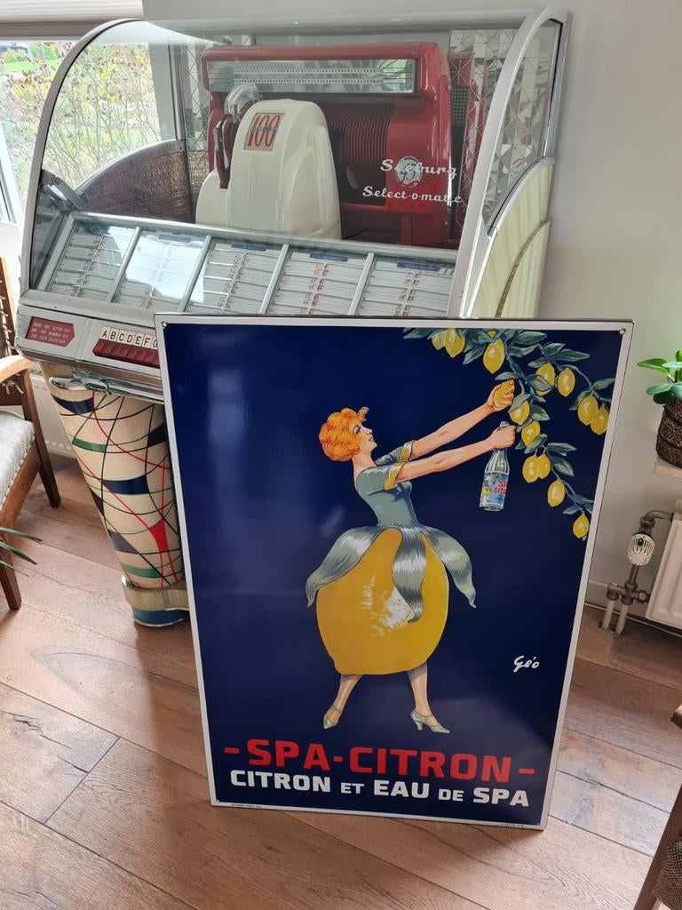 Emaille bord groot Spa Citron 2020, Ophalen of Verzenden, Zo goed als nieuw, Reclamebord