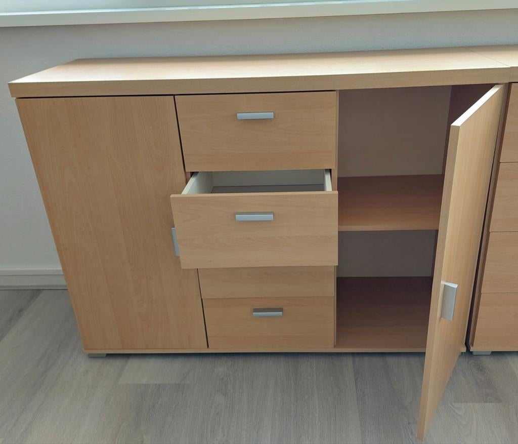 Houten dressoir met lades en deuren, Ophalen, Gebruikt, 25 tot 50 cm, Overige houtsoorten
