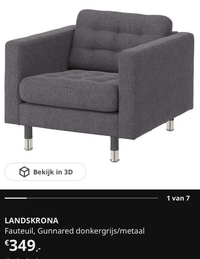 IKEA Landskrona loungestoel met poef - zgan, Ophalen, Zo goed als nieuw, Metaal, 75 tot 100 cm