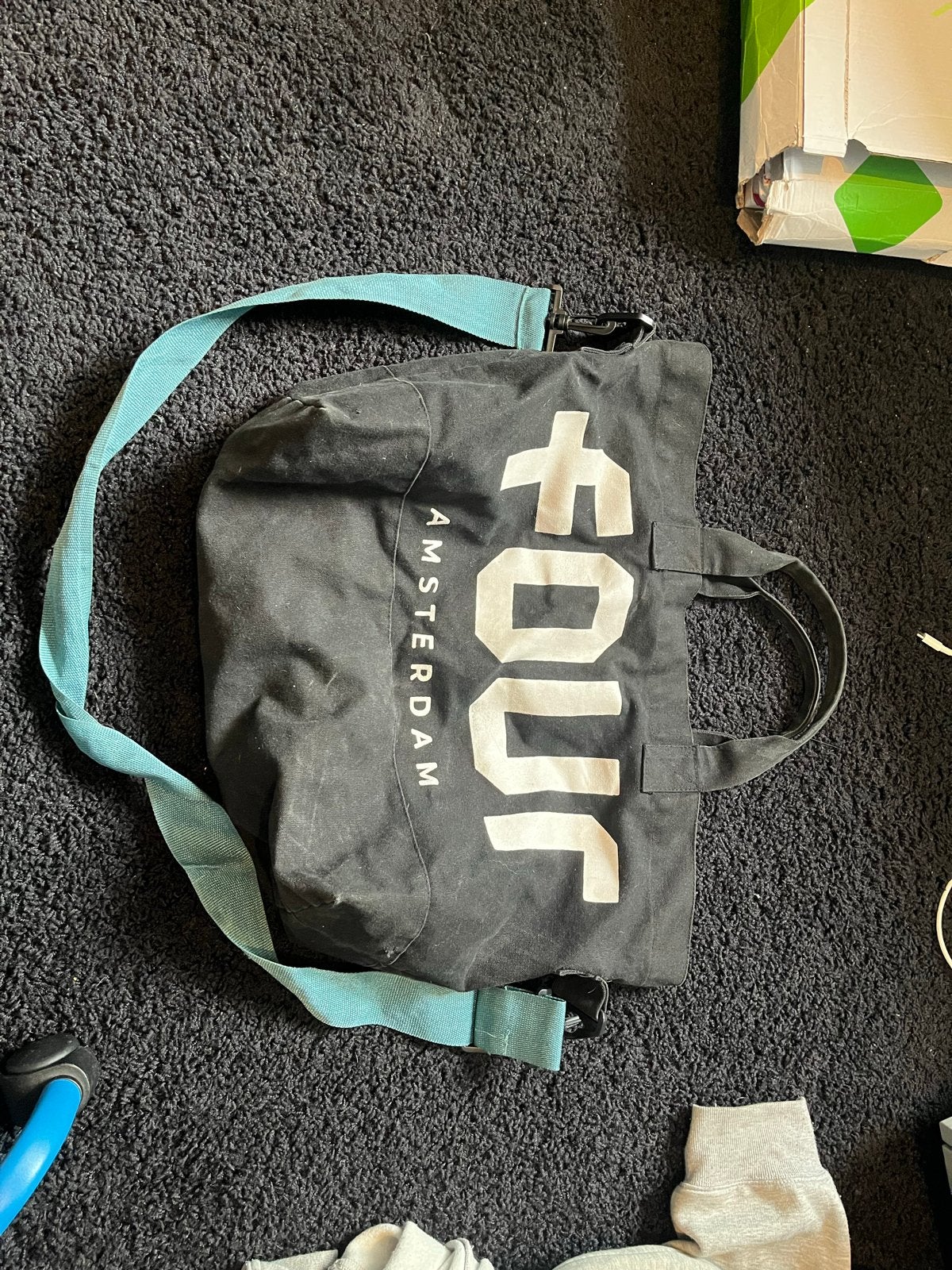 FOUR Amsterdam schoudertas/tote bag - Zwart met blauwe band, Sieraden, Tassen en Uiterlijk, Ophalen of Verzenden, Gebruikt, Zwart