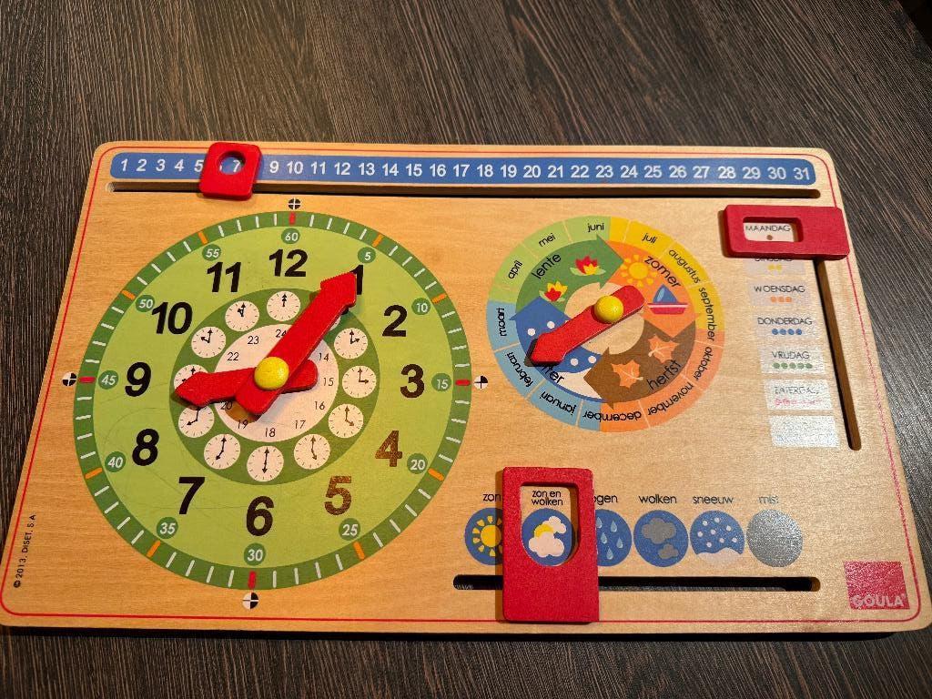 Houten Kalenderklok - Leer Klokkijken - Leerklok, Ophalen of Verzenden