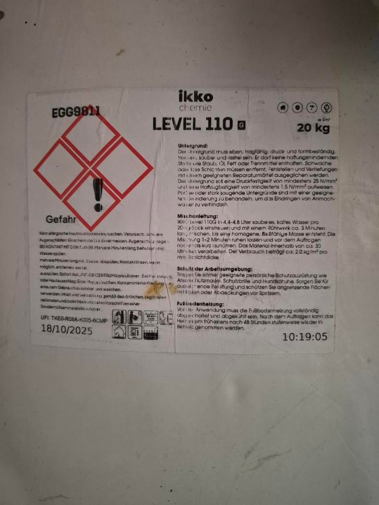 Complete egaliseerset met 13x 20kg ikko level 110, Parket, Overige materialen, 30 cm of meer, 50 tot 150 cm
