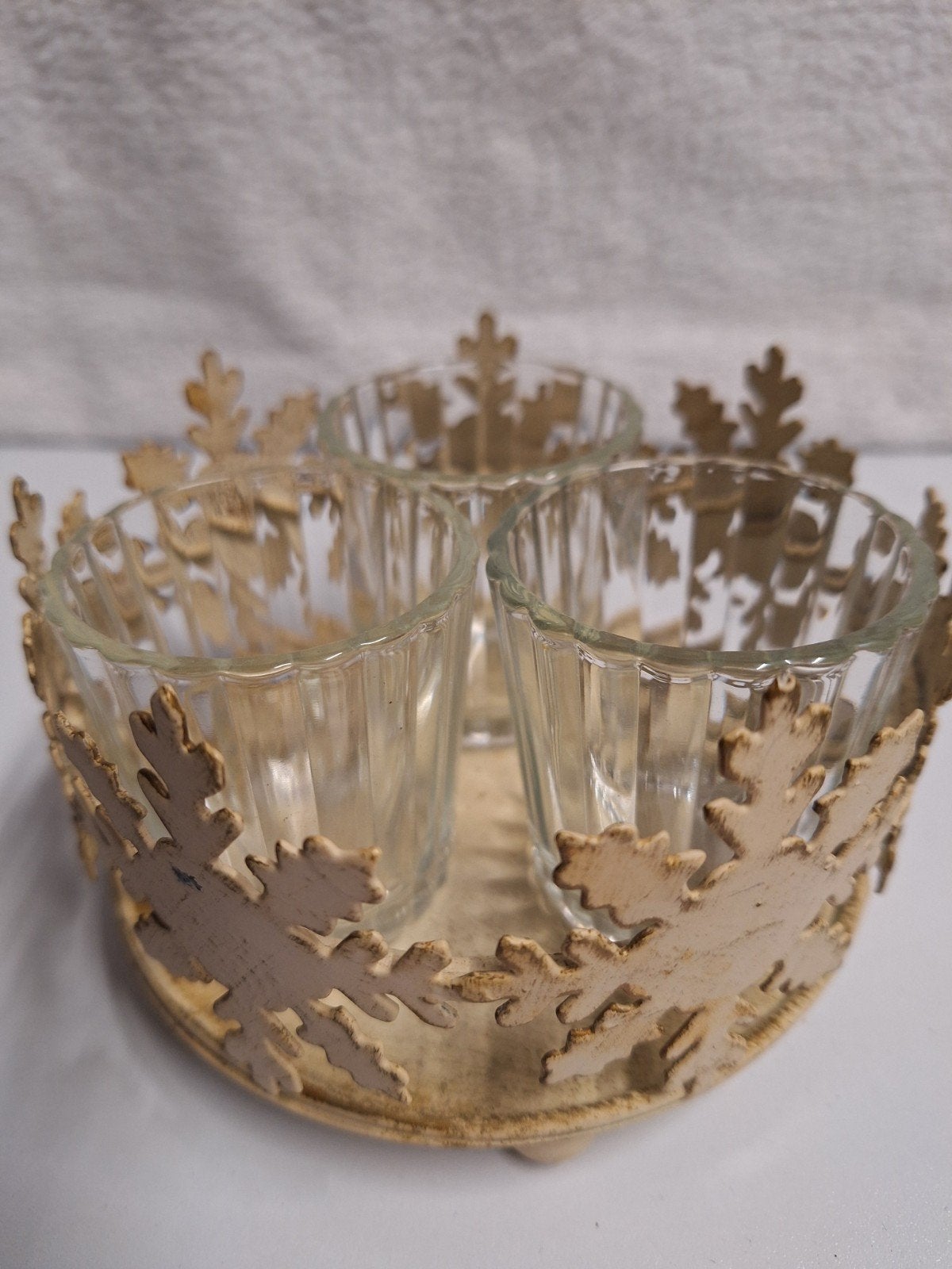 mooi brocante waxinelichtjes houder met 3 glaasjes., Ophalen of Verzenden