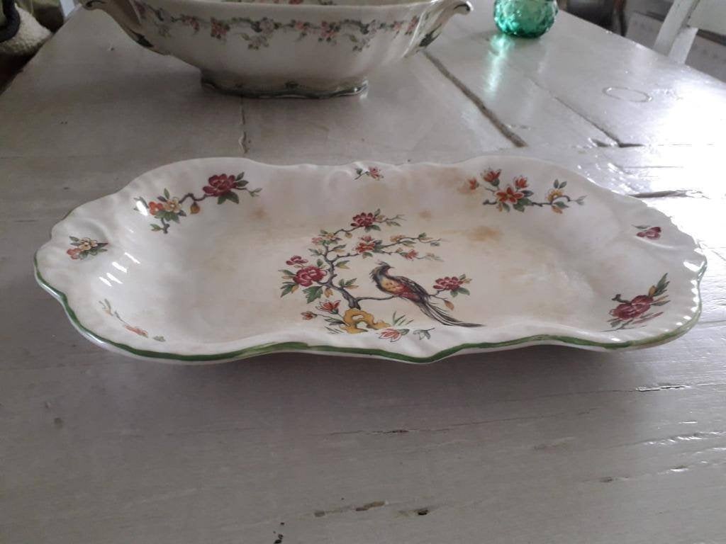 Schaal met paradijsvogel K. Aynsley & Co, Ophalen of Verzenden, Glas, Overige stijlen, Schaal of Schalen