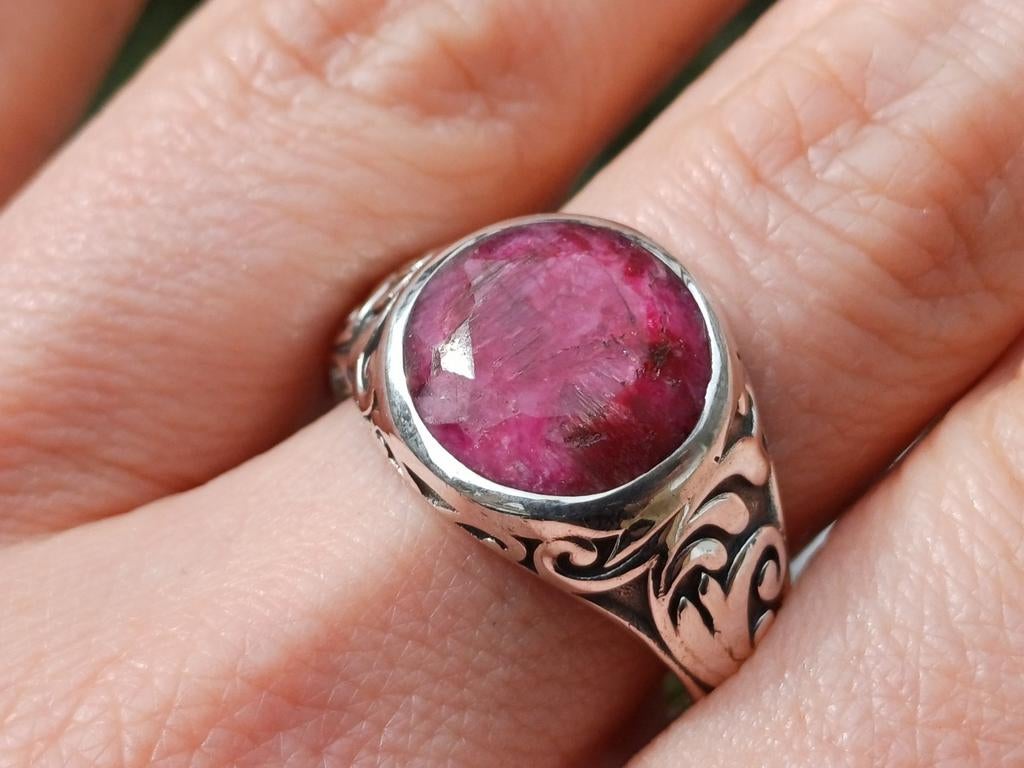 Vanoli 925 zilveren heren ring met ruwe robijn maat 21,5, Daiva1973@hotmail.com, Vanoli, 20 of groter, Amsterdam