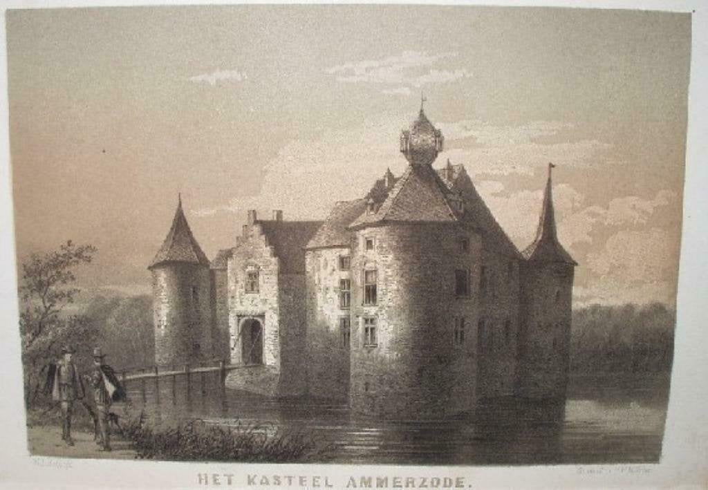 07 / Ammerzode/ Ammersode / het Kasteel  Litho 1854, Antiek en Kunst, Ophalen of Verzenden