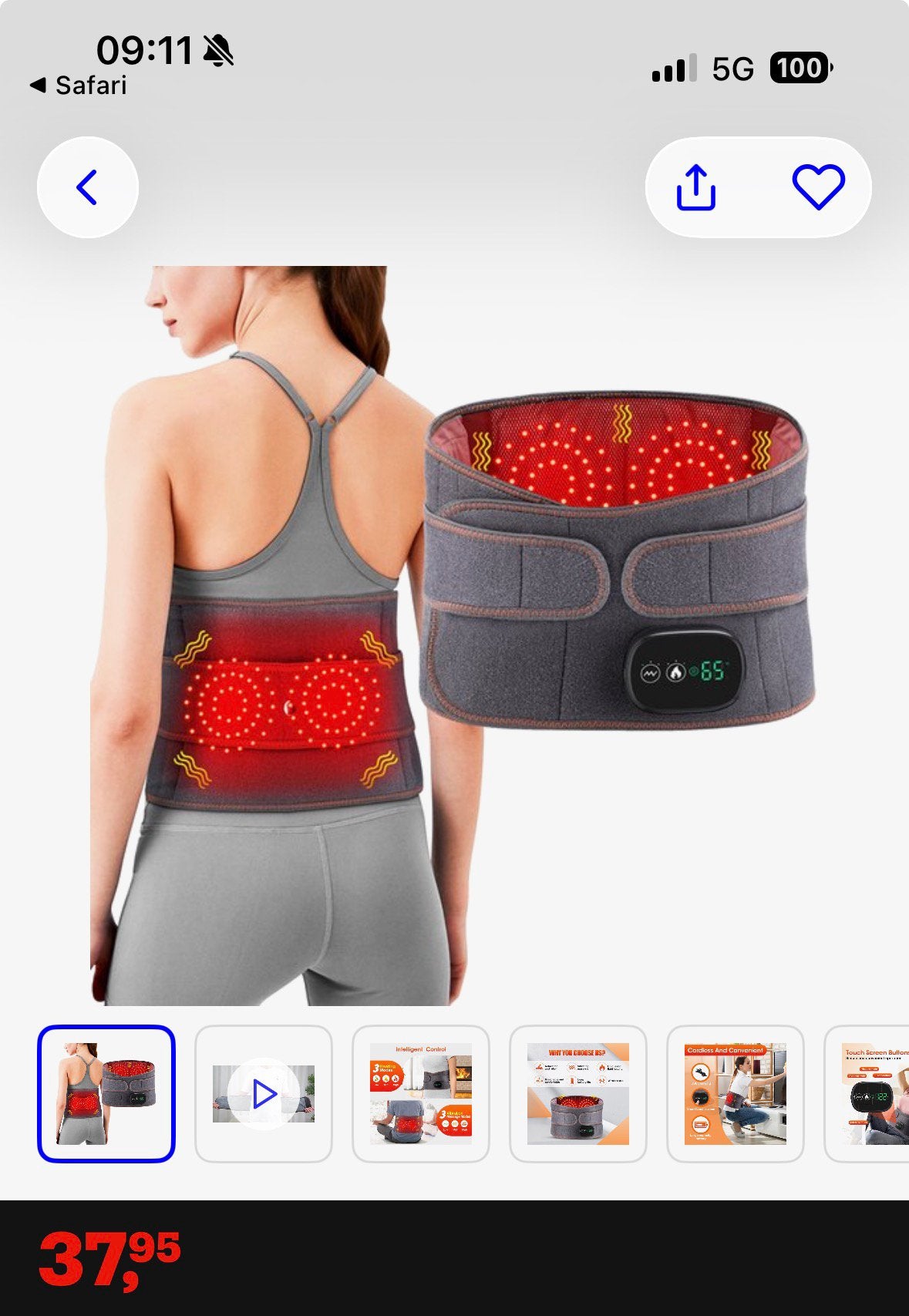 Onderrug massage band met warmte, trilling en infrarood, Ophalen, Zo goed als nieuw, Overige typen