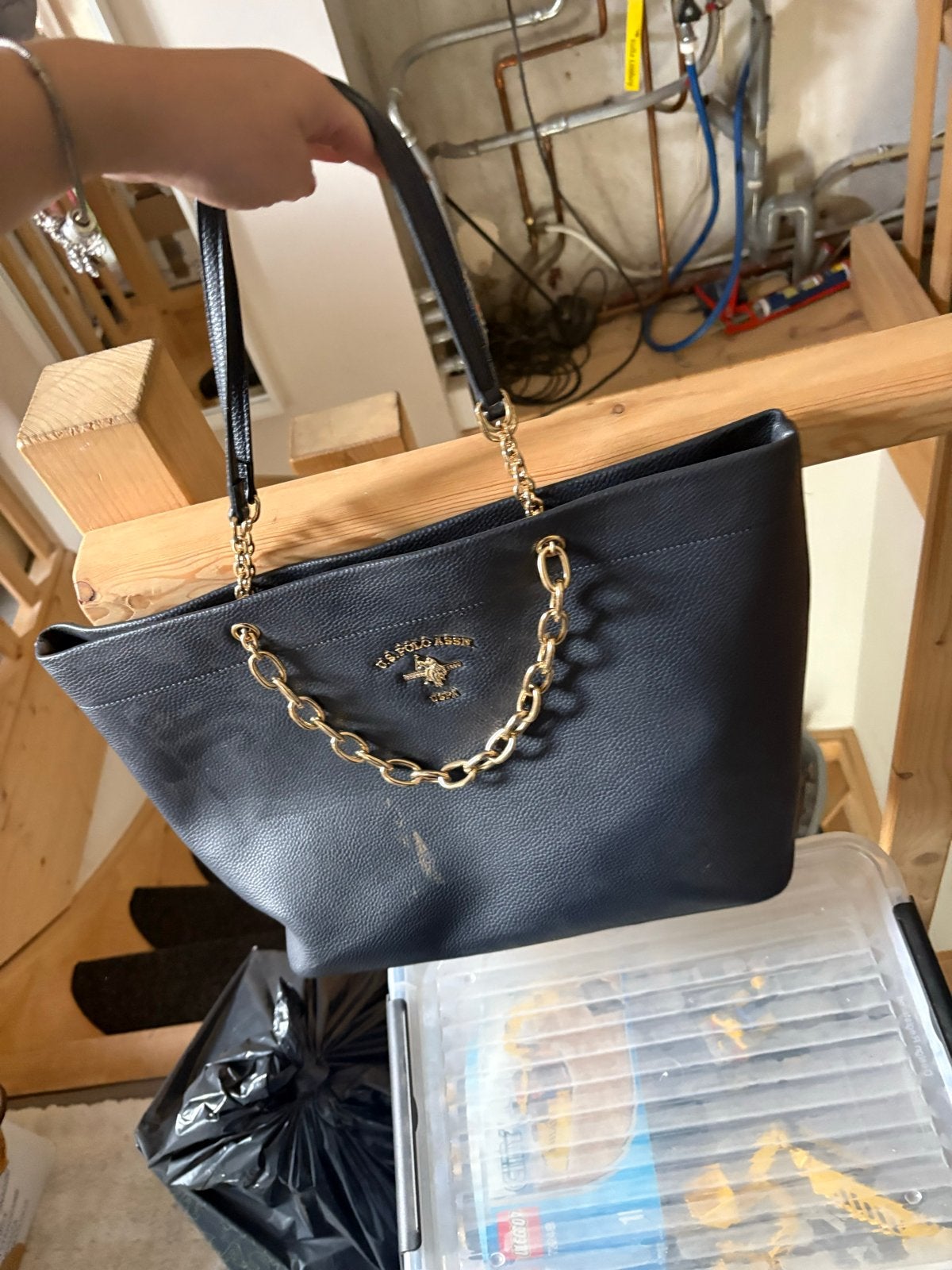 U.S. Polo Assn. Shopper Tas met Gouden Ketting, Ophalen of Verzenden, Gebruikt, Blauw, Shopper