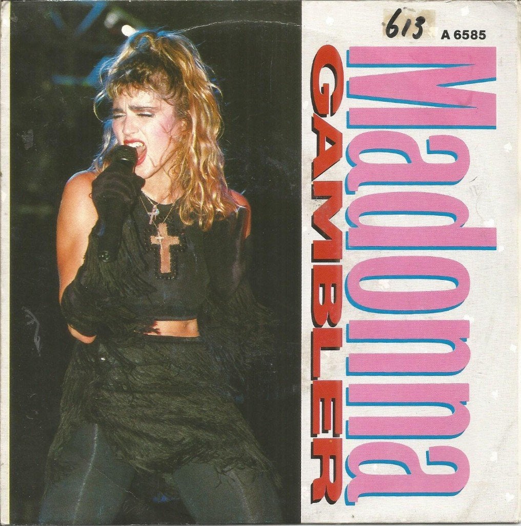 Madonna ‎– Gambler (1985), Fotohoes, 7 inch, Ophalen of Verzenden, Zo goed als nieuw