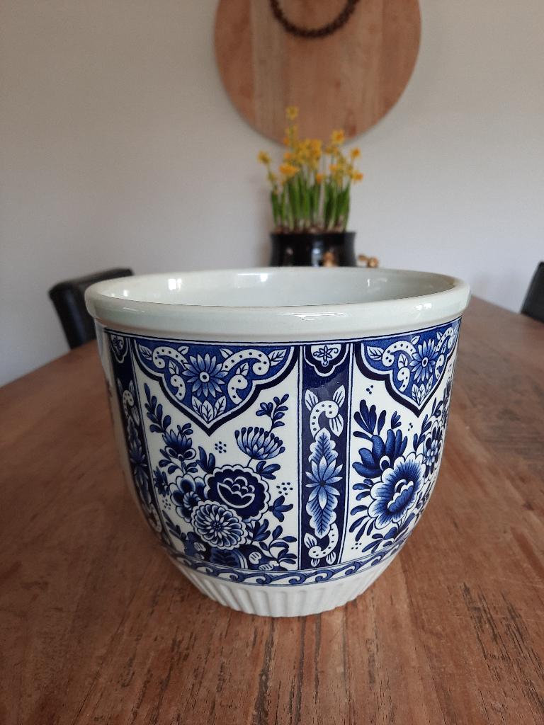 bloempot Boch Royal Sphinx Delftsblauw 18 cm hoog, Overige materialen, Gebruikt, Rond, Binnen