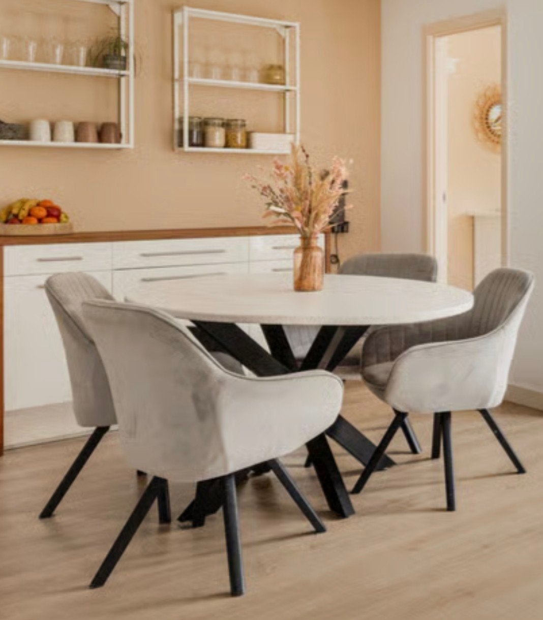 Ovale handgemaakte eettafel met metalen poten, Ophalen, Gebruikt, 100 tot 150 cm, 150 tot 200 cm
