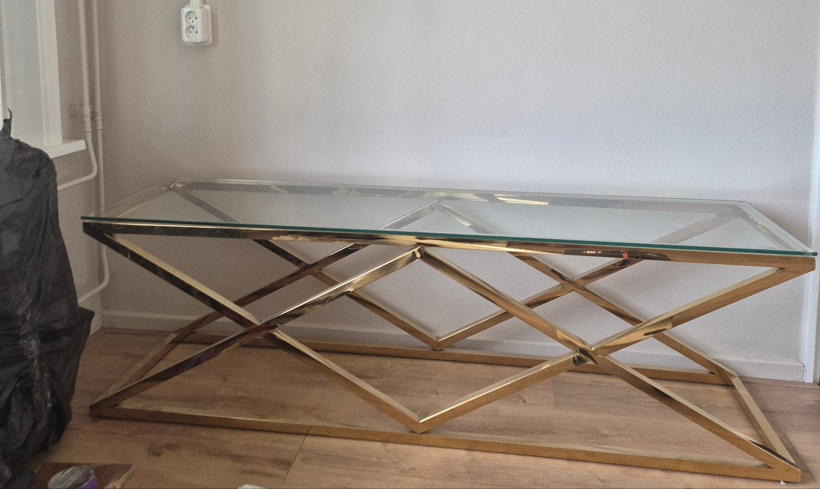 Gouden TV Meubel met Dikke Veiligheidsglasplaat, Gebruikt, 50 tot 75 cm, 150 tot 200 cm, Minder dan 50 cm