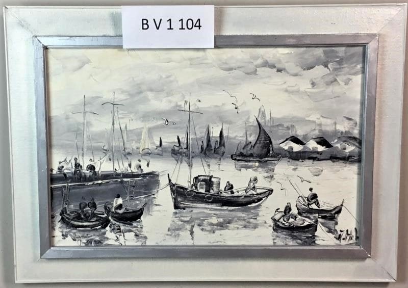 Origineel olieverfschilderij Hilário Roberto - Vissersboten, Antiek en Kunst, Kunst | Schilderijen | Klassiek, Ophalen