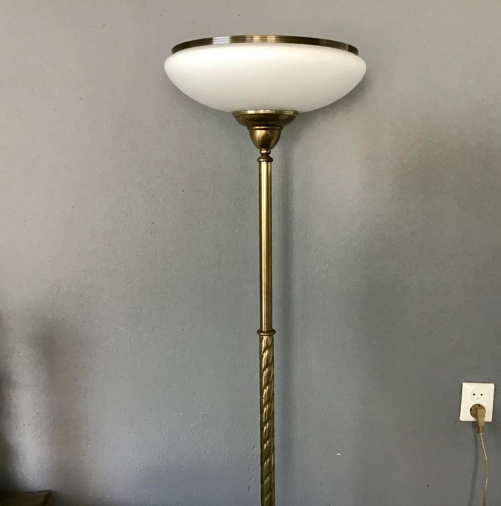 Relco Milano Vintage Glazen Vloerlamp messing dimbaar 1970, Ophalen, Zo goed als nieuw, 150 tot 200 cm