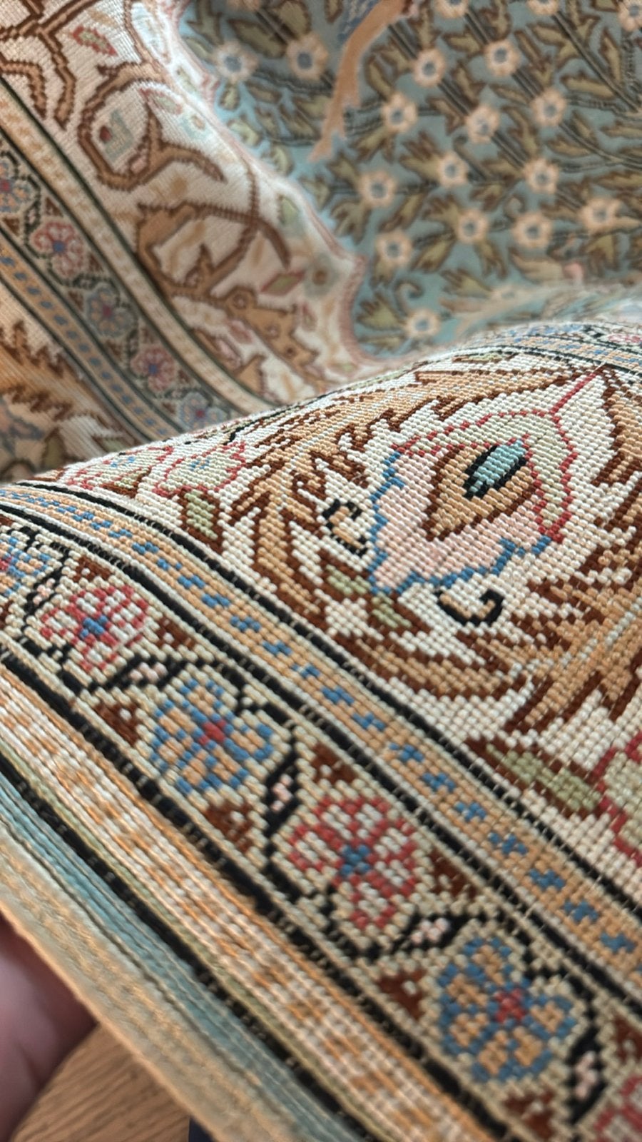 Prachtig Kayseri handgeknoopt tapijt, 100 tot 150 cm, Blauw, Ophalen of Verzenden, Zo goed als nieuw